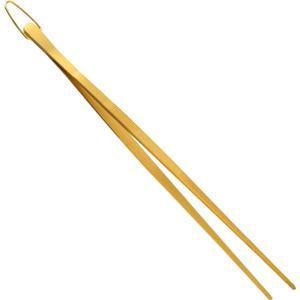 Snailhouse Kitchen Tweezer Tongs, 12 Inches Heavy Duty Stainless Steel Long Fine Chef Metal Skinny Cooking Tweezers for Serving Food, Gold