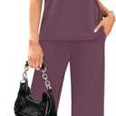 WIHOLL Beach Vacation Clothes for Women 2 Piece Travel Airport Outfits Fashion 2026 Comfy Summer Matching Sets Women Clothing Tropical Wide Leg Pants Lounge Sets Pjs Dark Purple L