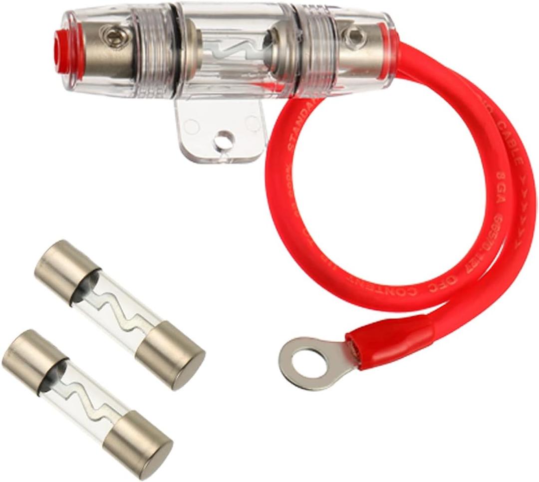 80A AGU Fuse Holder with 8 Gauge AWG 1ft Power Wire - 99.9% Oxygen-Free Copper