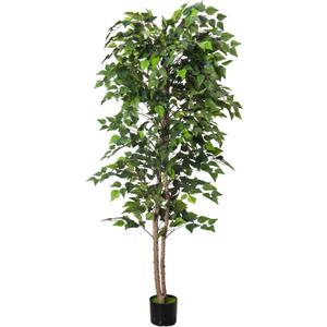 5Ft Artificial Birch Tree, Green Birch Tree for Indoor, Fake Potted Ficus Tree with Silk Leaves for Home Office Living Room Decor (7in)