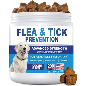 Flea and Tick Prevention for Dogs Chewables 200 Soft Treats - Flea and Tick Chews Supplement, Vet Recommended Supplement Chews, Skin & Coat Support for Dogs, Puppies, All Breeds & Sizes, BB Date 08/19/2027
