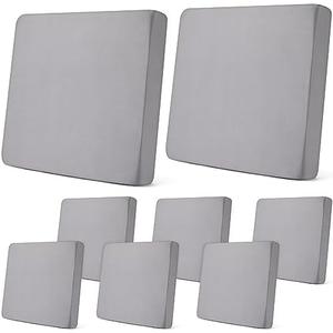 Newwiee 8Pcs Patio Cushion Covers Stretch Outdoor Cushion Cover Replacement for Patio Furniture Sofa Couch Slipcovers, Soft Flexibility Washable Furniture Protector(Waterproof Pure,Light Grey)