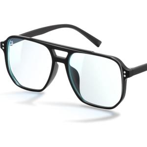 livho Vintage Aviator Blue Light Blocking Glasses, Fashion Oversized Frames for Eye Strain Relief, Unisex Design (*Black Matte)