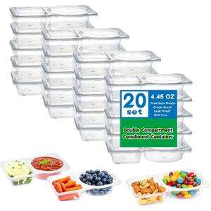 2 x DADAB 20 Sets Reusable Snack Containers with Lids  2-Compartment Portion Control Containers for Snacks, Condiments, Dips, and Sauces  Leak-Proof, Ideal for Road Trips, Lunchboxes, and Travel