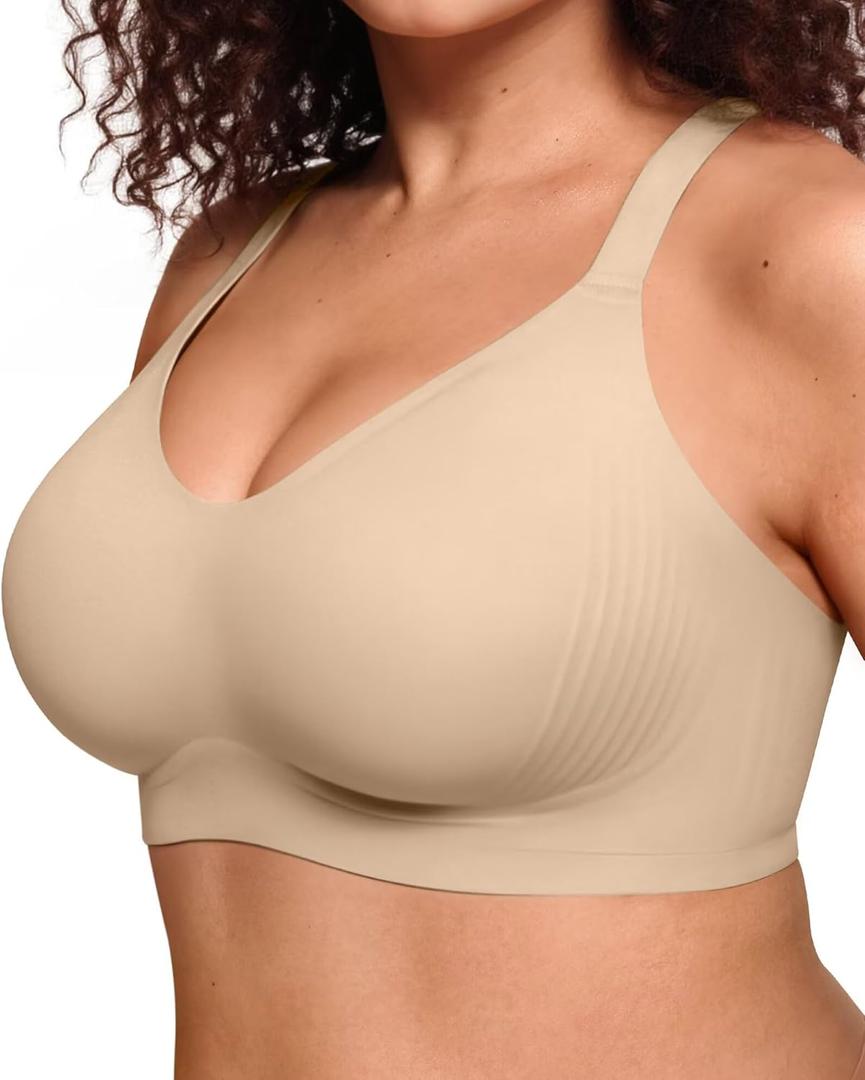 Vertvie Bras for Women No Underwire Wireless Push Up Seamless Full Coverage Comfort Sports Everyday Bra Regular & Plus Size (XX-Large Plus, Nude)