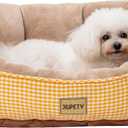 Jiupety Cat Beds for Indoor Cats with Side, Dog Bed for Small Dogs, Cute Calming Pet Sofa with Washable, Cuddle Kitten with Anti-Slip & Water-Resistant Oxford Bottom, Yellow, Fits up to 22 lb Pets (Large)