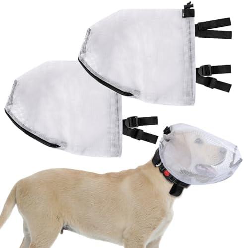 2 PCS Air Mask Dog Foxtail Protection Net with Mouth Zipper Head Protector Dog Preventing Fox Tail Hood Face Guard for Outdoor Hiking Camping (Gray, L)