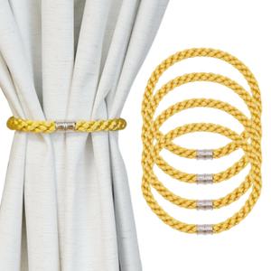 HIASTRA Magnetic Curtain Tiebacks, 6pcs Modern Handmade Rope Curtain Tie Backs Decorative Curtain Holdbacks Holders Cord for Window Sheer Drapes Indoor Outdoor, Gold