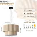 Sionfungluxx 17.72in Double Drum Fabric Pendant Light, Modern Beige Large Hanging Ceiling Chandelier Fixture with Linen Shade, Ideal for Dining Room, Living Room, Bedroom, and Kitchen