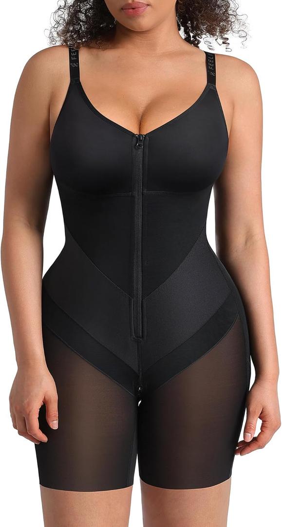 FeelinGirl Fajas Colombianas Moldeadoras Shapewear Tummy Control Postpartum Butt Lifting Body Shaper with Zipper Crotch (Large, Black)