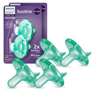 Philips Avent Soothie Baby Pacifiers - 100% Silicone Pacifiers for Babies 0-3 Months, One-Piece Design, BPA-Free, Extra Durable, Green, 4 Pack, Model SCF190/41 (3 pieces)