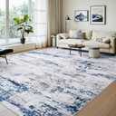 Area Rug Living Room Rugs: 9x12 Large Soft Indoor Carpet Modern Abstract Rug with Non Slip Rubber Backing for Under Dining Table Nursery Home Office Bedroom White Gray Blue