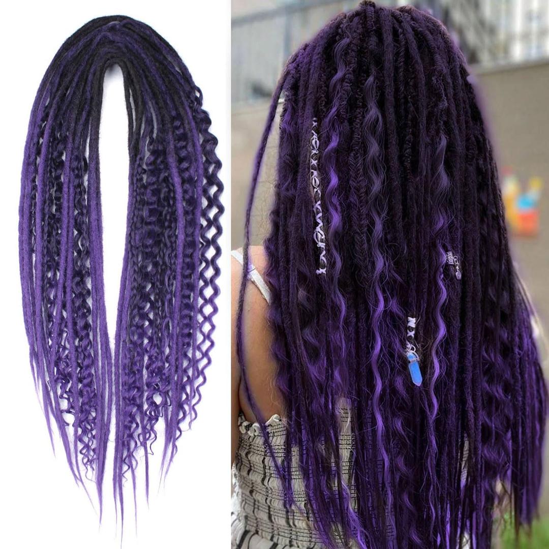 KRALER 24 Inch Mixed DE Dreadlock Extensions Sets, 3 in 1 20 Strands Synthetic Double Ended Dreads Extensions, Deep Purple Hippie Crochet Dreads Style for Girls