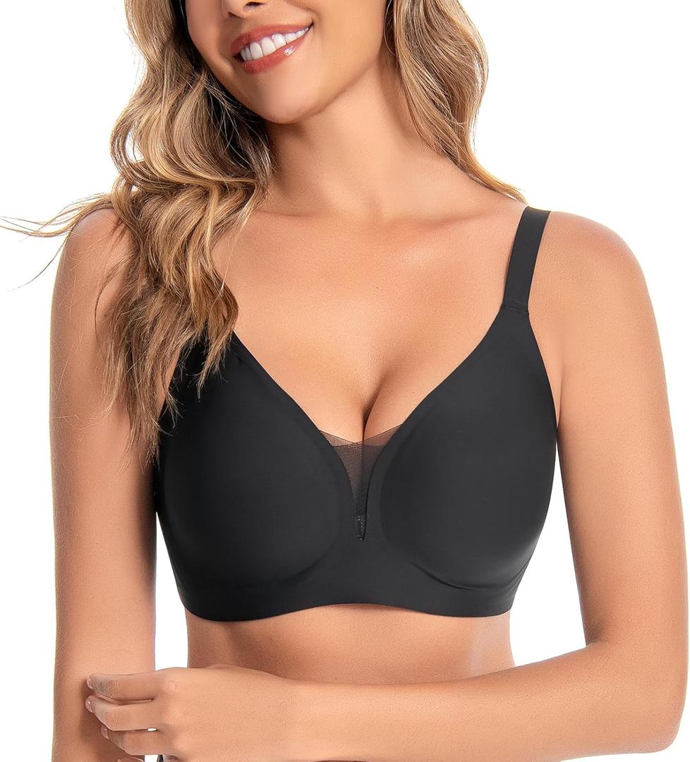 Wireless Bras for Women Supportive Mesh Crossover Bra Seamless Push Up Bralette with Full Support Everyday Bras (Black, XL)