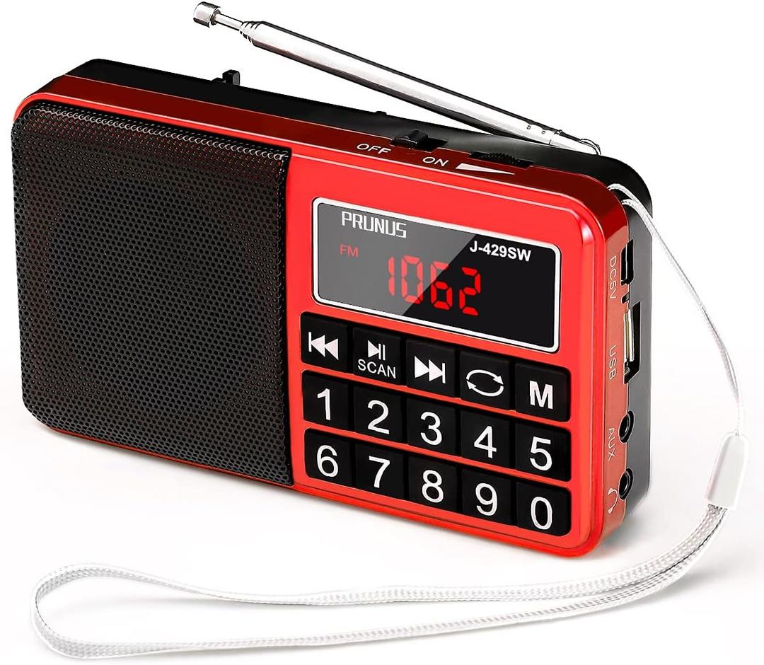 PRUNUS 429 Small Radio, Pocket Radio, AM FM Radios USB Charging, Large Button, Neodymium Speaker, Auto Save, USB Flash Drive, SD Card AUX Input MP3, Shortwave Radios for Elderly and Senior