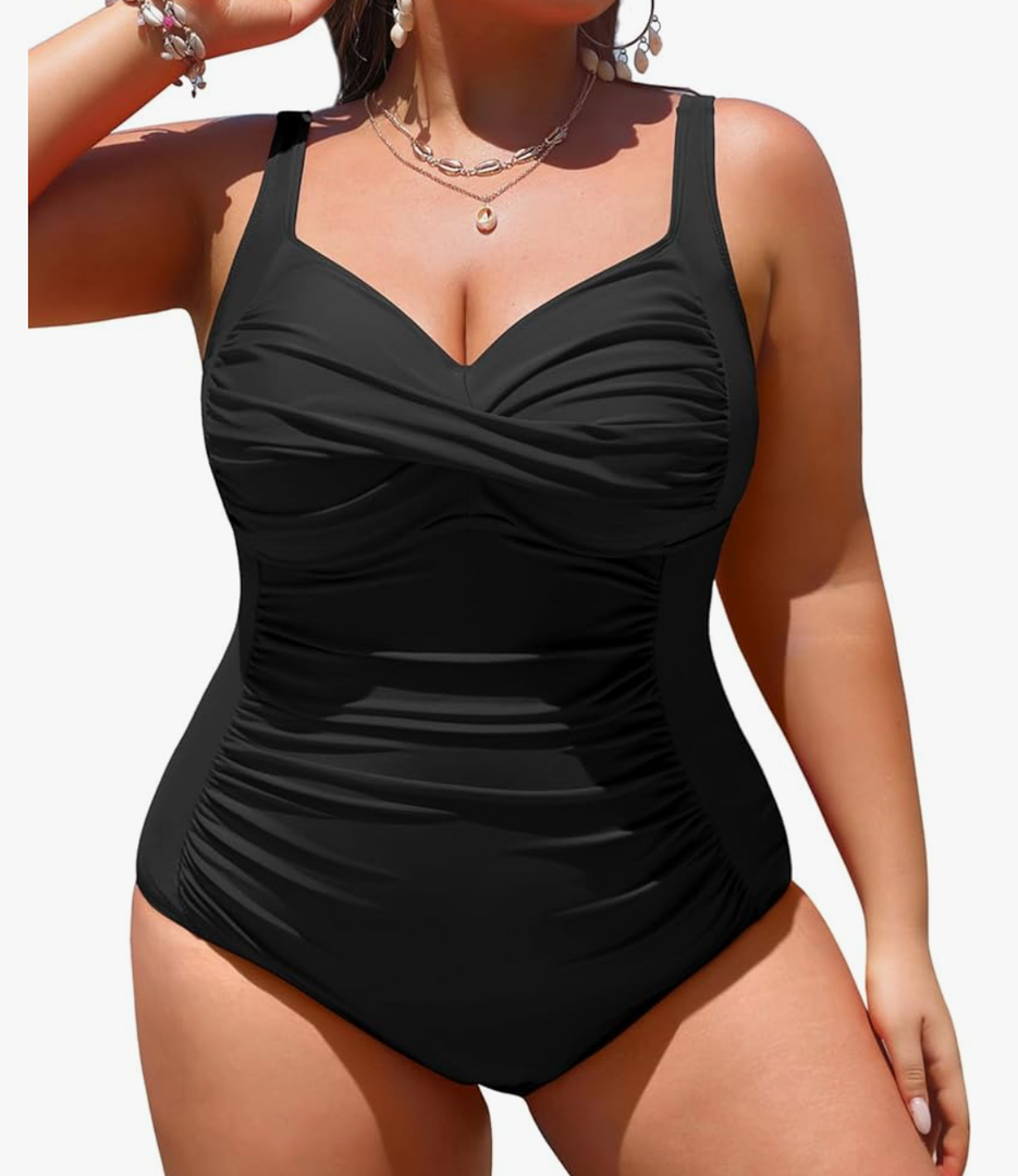 Yonique Women Plus Size One Piece Swimsuits Tummy Control Bathing Suits Twist Front Ruched Swimwear L/XL