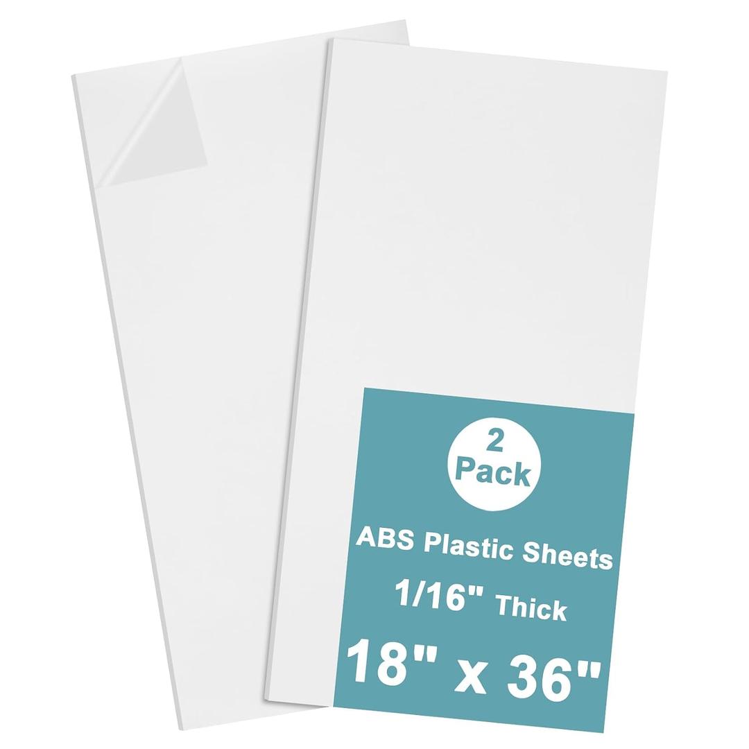 2Pack White ABS Plastic Sheet 18" x 36" x 1/16" Thick White Rigid Thermoplastic Sheet (Upgrade Surface) 1.5MM Flexible High Tensile ABS Moldable Plastic Panel for Crafts, DIY, Signs