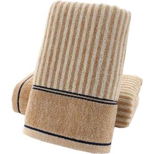 Pidada Hand Towels Set of 2 100% Cotton Striped Pattern Absorbent Soft Decorative Towel for Bathroom (Brown)