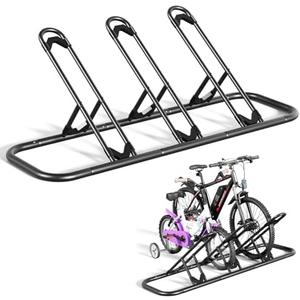 Tuohours Bike Rack, Floor Bike Rack for Garage, Indoor/Outdoor Bike Storage Stand Bicycle Parking Rack, for Mountain Bike, Road Bike and Kids Bike (Black, 3 Bike)