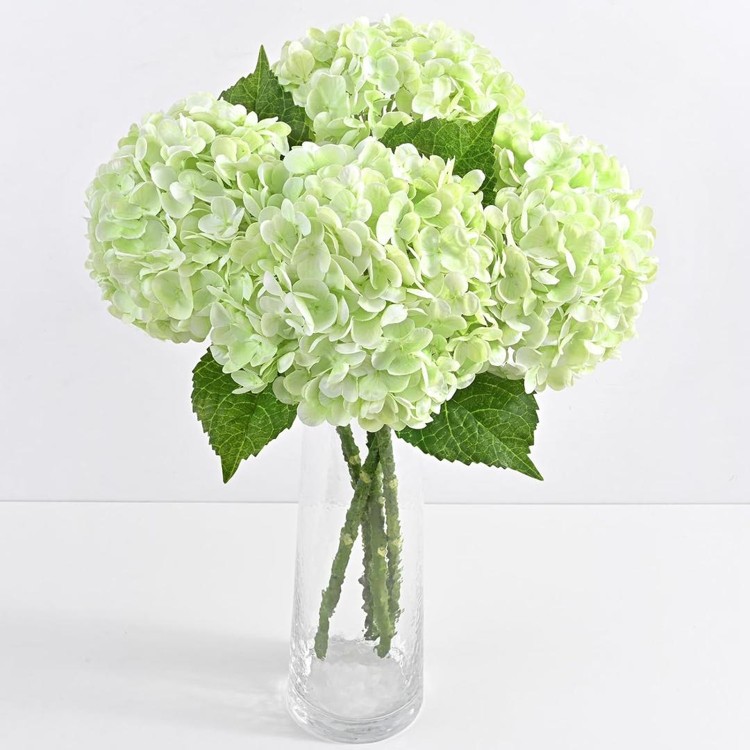 3 Pcs Real Touch Hydrangea Artificial Flowers, 21" Light Green Full Faux Hydrangea Flowers Latex Fake Flowers for Home Decor Party Floral Arrangements Wedding Bouquets Centerpieces Outdoor Decor