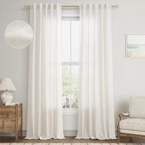 Natural Linen Sheer Curtains 84 inch Long for Living Room Bedroom Back Tab Light Filtering Privacy Farmhouse Rod Pocket Ivory Off White Neutral Drapes with Hooks 2 Panels Cream Beige