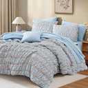 BLOOMHAVEN King Comforter Set  7 Pieces Blue Classic Puff Floral Bedding Sets for All Seasons, Shabby Chic Farmhouse Bed in a Bag King with Wildflowers Fluffy Comforter, Sheets, Pillowcases & Shams