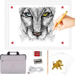 A4 Rechargeable Light Pad with Carry Bag, KOBAIBAN Wireless Magnetic Tracing Light Box, 5-Level Brightness LED Light Board, Cordless Battery Powered Light Drawing Table for DIY Diamond Painting(White)