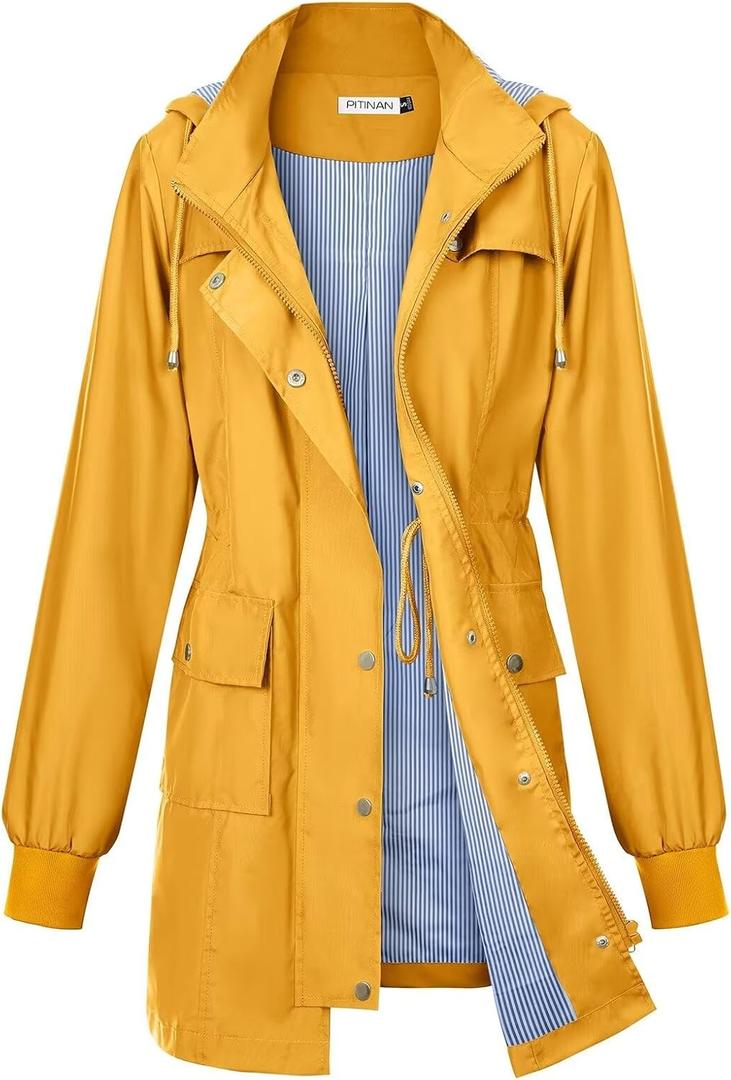 PITINAN Rain Jackets For Women Waterproof Rain Coats with Hood Lightweight Windbreaker Outdoor Womens Raincoats (Medium, Yellow)