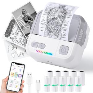 Print Pods Mini Printer, X100 Inkless Sticker Maker with 10 Rolls Printing Paper, Portable Pocket Phone Printpod, Impresora Porttil for Notes, Flashcards, Journal, DIY, Compatible with iOS & Android