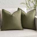 MIULEE Pack of 2 Greyish Green Pillow Covers 18x18 Inch Decorative Couch Throw Pillow Covers Spring Linen Cushion Covers Set Modern Farmhouse Home Decor for Sofa Living Room Bed (18" x 18" (Pack of 2))