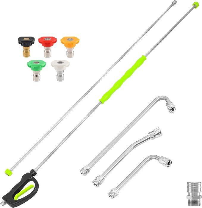 M MINGLE 120'' Pressure Washer Extension Wand with Handle Gun, 4000 PSI | Stainless Steel Power Washer Lance with Threaded Connection, Custom Reverse Trigger Gun, 5 Nozzles, 30°/90°/120° Curved Rods