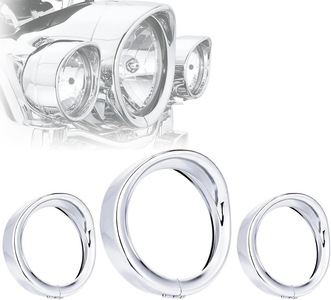 7" Headlight Trim Ring + 4.5" Fog Light Passing Lamp Visor Decorate Compatible for Harley Davidson Road King Street Glide Electra Glide