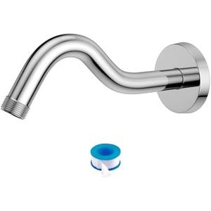 Lordear 8 Inch Chrome Curved Shower Arm Extension With Flange, T304 Stainless Steel Pipe for Rain Shower Heads