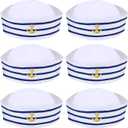 6 Pieces Sailor Captain Navy Hat Blue with White Sail Hats for Kid Navy Costume Dressing Up Party Accessory(Classic Style)
