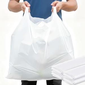 200 Pack 36'' x 24'' x 6'' Extra Large White Plastic Shopping Bags(0.8 Mil Thick) Reusable Heavy Duty Large T-shirt Grocery Bags Bulk with Handles for Restaurant, Retail, Business