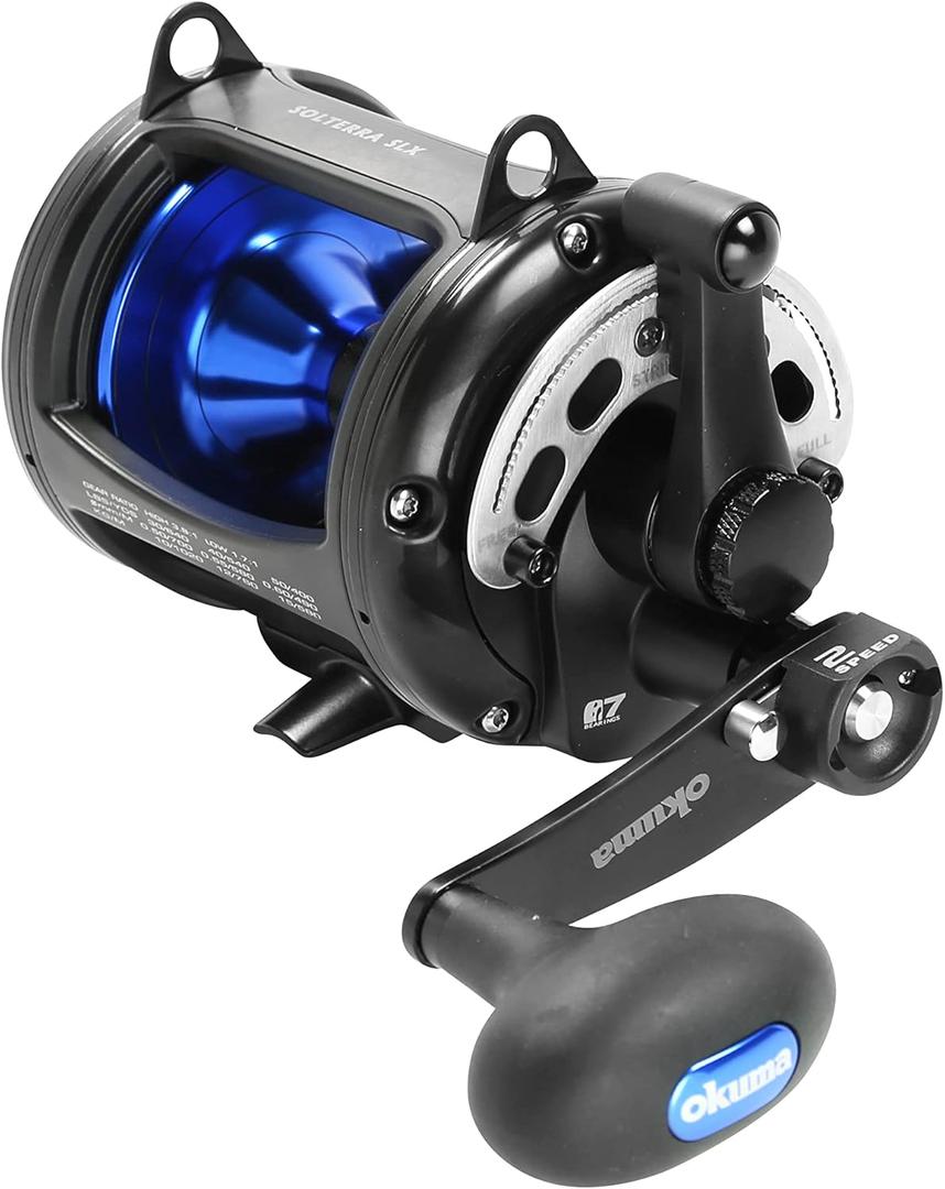 Okuma Solterra SLX Two Speed Closed Frame Lever Drag Reel Saltwater Trolling Reel, SLX-30IIb, 540yds-40lb, Black