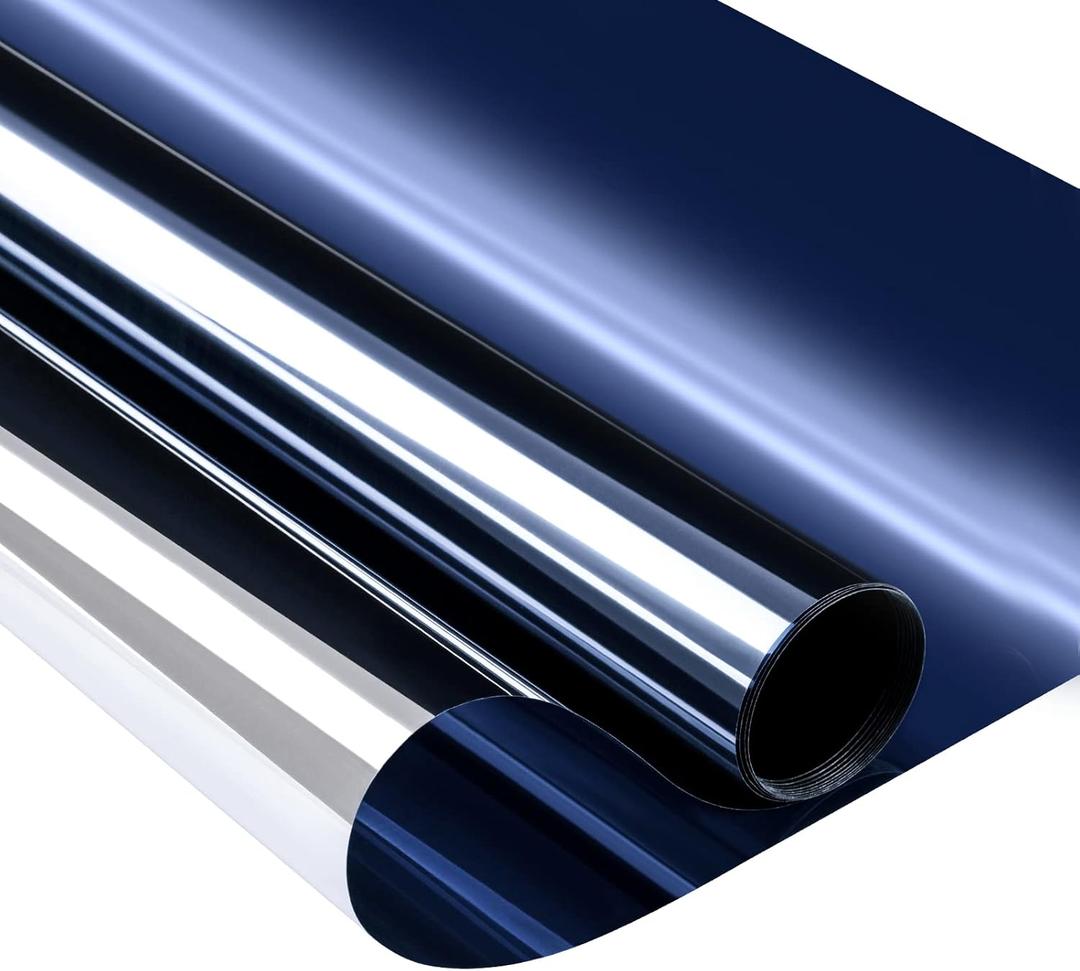 Niviy One Way Window Film Daytime Privacy Mirror Effect Reflective Window Tint for Home Self Adhesive UV Sun Blocking Heat Control Glass Door Films 35.4 x 78.7 inches Blue Silver
