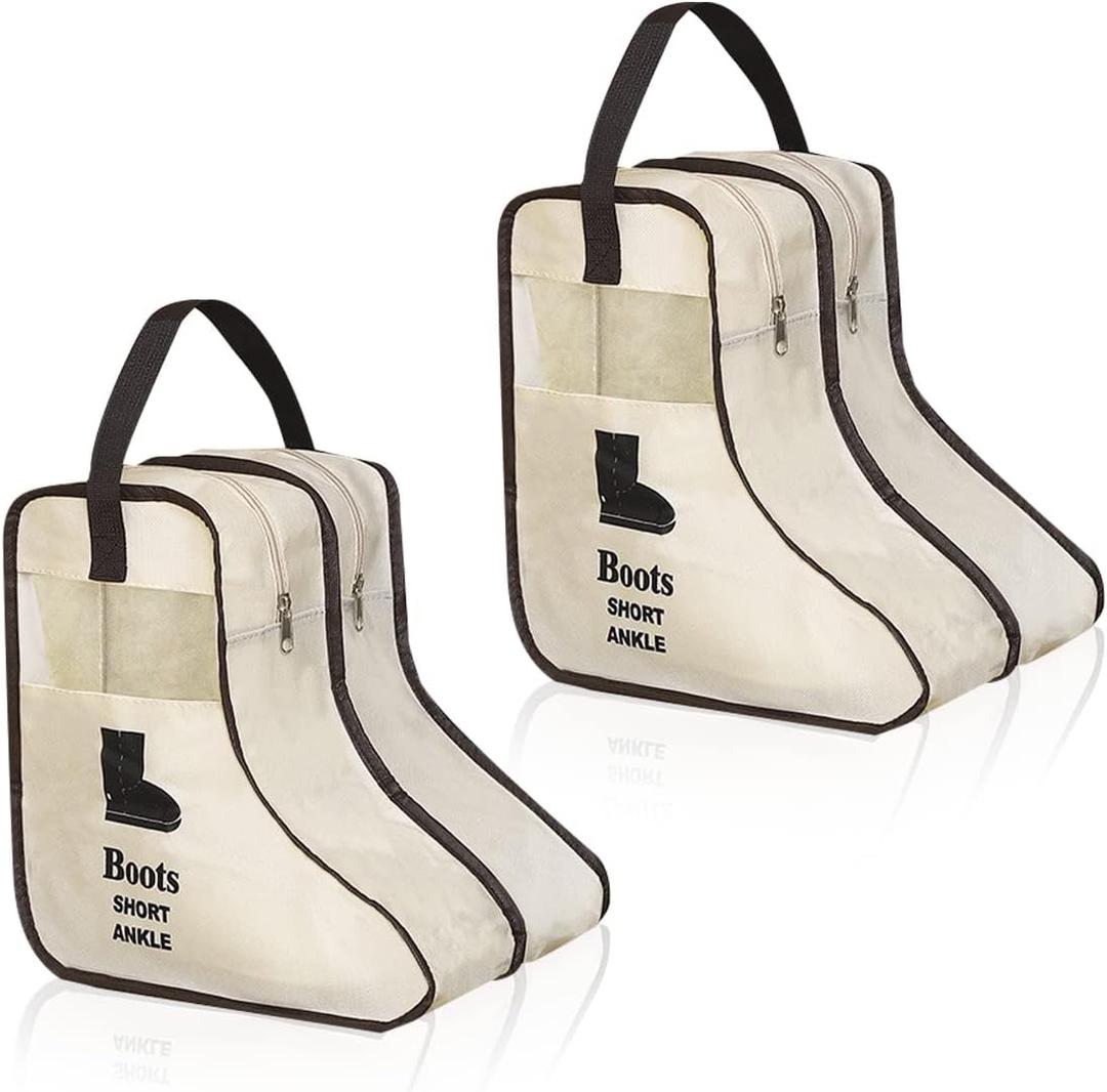 2 Pack Portable Boots Storage Bag, Beige Shoe Bags for Storage and Travel Dust Proof Travel Shoe Bags for Packing (Medium)