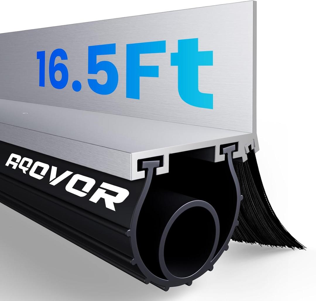 Universal Garage Door Seal Kit More Options (10, 16.5, 20 ft.), U + O Heavy Duty Garage Door Seal Bottom, Rubber Weatherproof Seal & Brush, Durable Aluminum Track Retainer Kit (16.5 Feet)