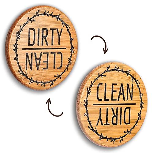 Pack Of 2 TEYGA Bamboo Dishwasher Sign - Clean Dirty Magnet