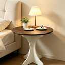 24inch Round Side Table, Mid Century Modern Accent End Table with Amber Wood Grain Tabletop & White Base for Living Room Bedroom Small Space, Farmhouse Coffee Nightstand Bedside, Easy Assembly