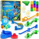 NATIONAL GEOGRAPHIC Glowing Marble Run Expansion Pack - 5 Glow in The Dark Glass Marbles, 20 Construction Pieces, Great Creative STEM Toy for Girls and Boys, Marble Maze