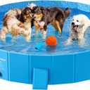 Peteast Foldable Dog Kiddie Pool with Stable Side Support, Hard Plastic Shell Portable Dog Pool, Collapsible Swimming Pools for Pet and Kids, 87 in
