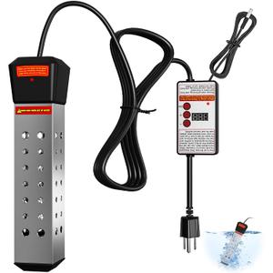 Immersion Water Heater, 2000W Portable Pool Heater with Thermostat & Auto Shut-Off, Electric Bucket Heater with Protective Cover for Inflatable/Above Ground Pools, Bathtub, Camping - Shiny Black
