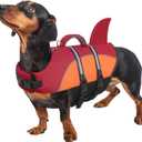 Queenmore Dog Life Jacket Dog Life Vest for Swimming Boating in Pool Lake with Shark Fin, Rescue Handle, Leash Hook, Reflective Strip,Ripstop, Large