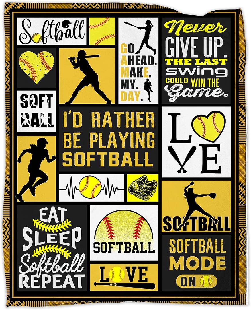 Softball Blanket 50''x60'' Softball Gift Blanket Super Soft Warm and Comfortable Throw Blanket for Fall Winter Spring All Season
