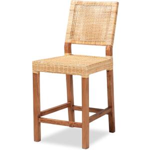 Baxton Studio Lesia Modern Bohemian Natural Brown Rattan and Walnut Brown Finished Wood Counter Stool