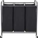 STO STO Laundry Sorter 3 Section, 3 Bag Laundry Hamper, Rolling Laundry Cart, Laundry Basket with Heavy Duty Lockable Wheels and Removable Bag for Clothes Storage, Black