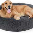 Dog Bed, Cat Calming Bed, Faux Fur Pillow Pet Donut Cuddler Round Plush Bed for Large Medium Small Dogs and Cats, Gray 36.0"L x 36.0"W x 7.0"Th