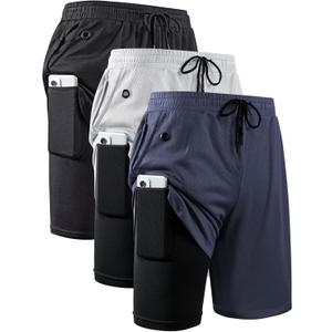 JWJ Mens 2 in 1 Running Shorts Quick Dry Gym Athletic Workout Clothes with Side Pockets (Large, 3 Pack-Black/Grey/Navy)